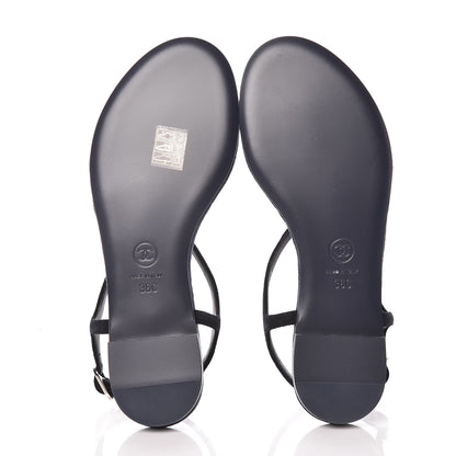 Chanel Suede Calfskin CC Thong Sandals 36 Black 5 of 8