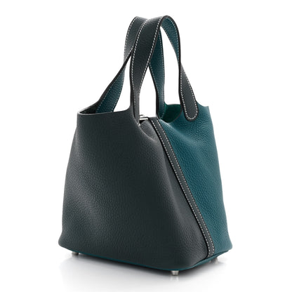 Hermes Taurillon Clemence Casaque Picotin Lock 18 PM Vert Bosphore Vert Cypress 3 of 10