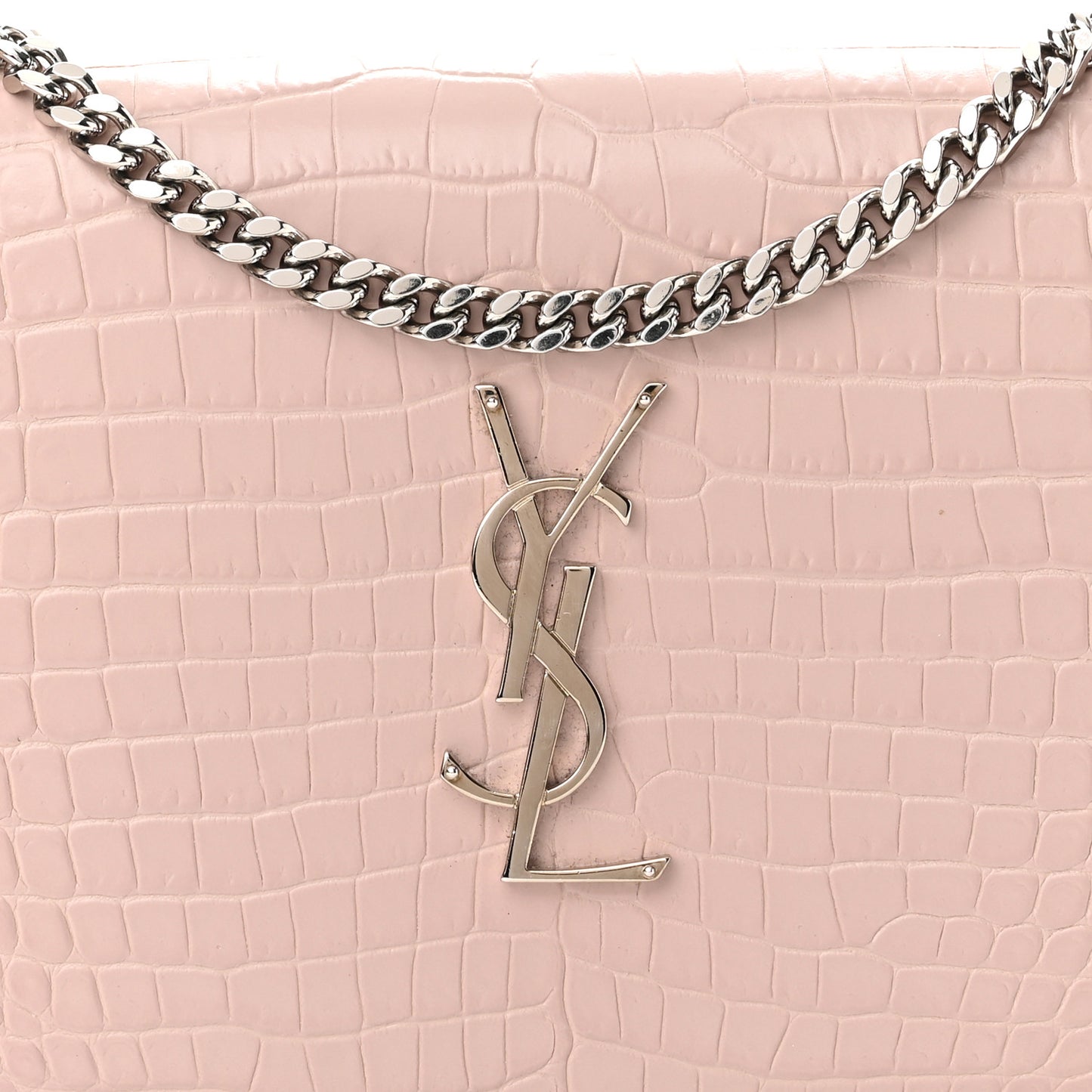 Calfskin Crocodile Embossed Monogram Chain Wallet Rose Antic
