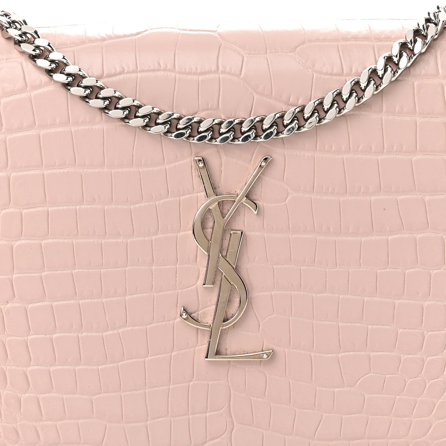 Saint Laurent Calfskin Crocodile Embossed Monogram Chain Wallet Rose Antic 8 of 10