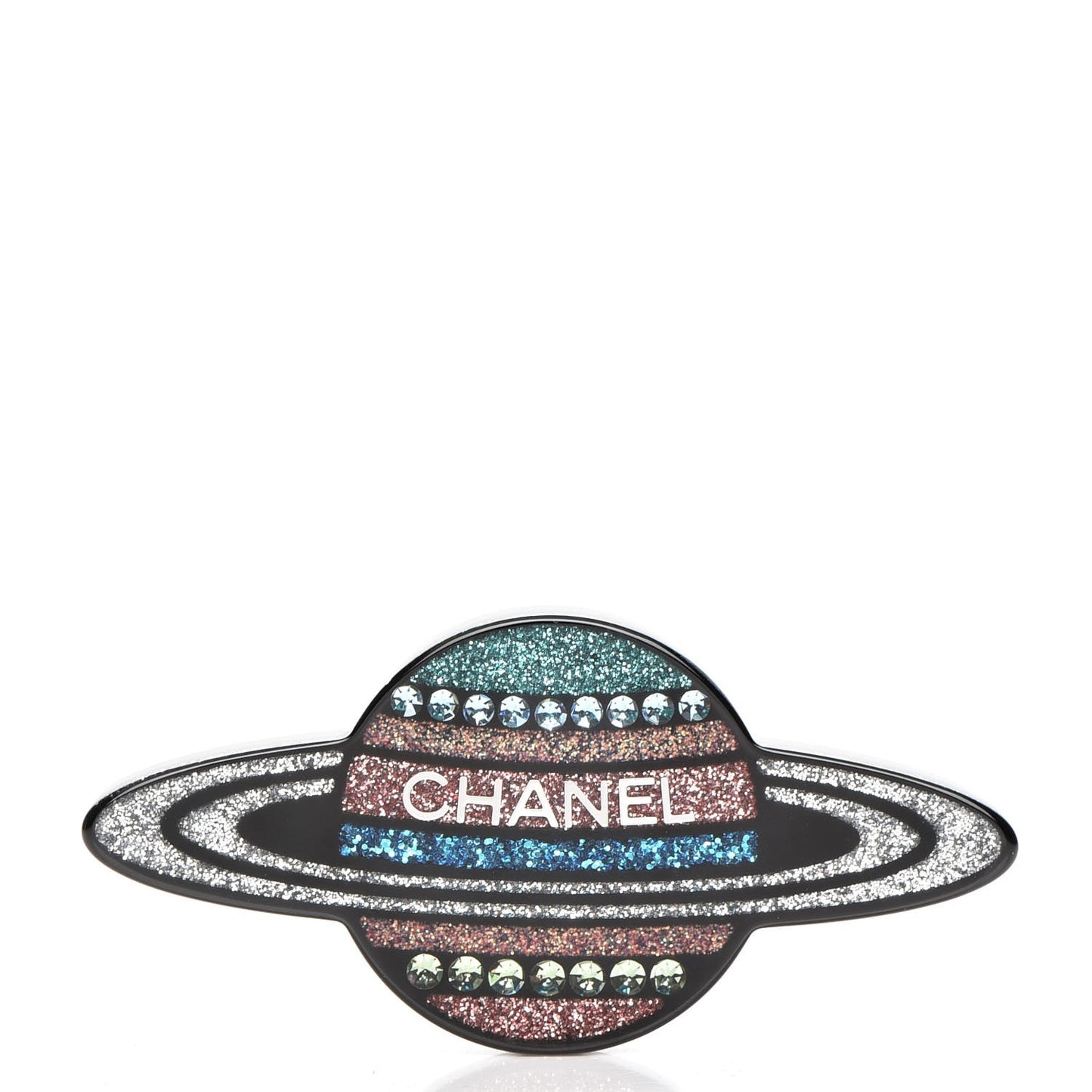 Glittered Resin Strass Planet Brooch Silver Blue Pink