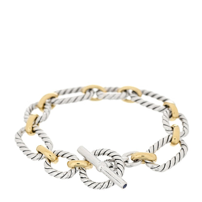 David Yurman Sterling Silver 18K Yellow Gold Blue Sapphire Cushion Link Bracelet 2 of 3