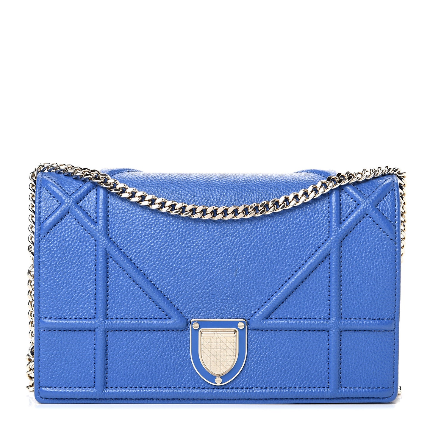 Grained Calfskin Diorama Wallet on Chain Pouch Blue