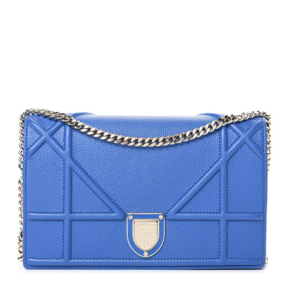 Christian Dior Grained Calfskin Diorama Wallet on Chain Pouch Blue 1 of 10