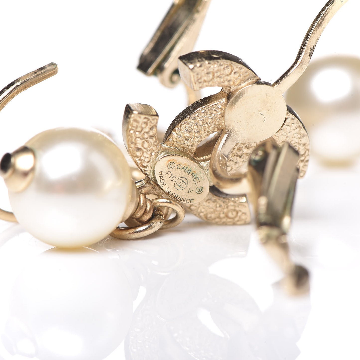 Crystal Pearl CC Drop Earrings Gold
