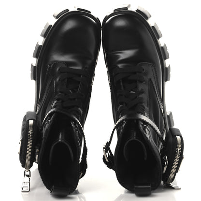 Prada Spazzolato Rois Re-Nylon Metal Triangle Logo Monolith Pouch Pocket 55mm Boots 38 Black 2 of 11