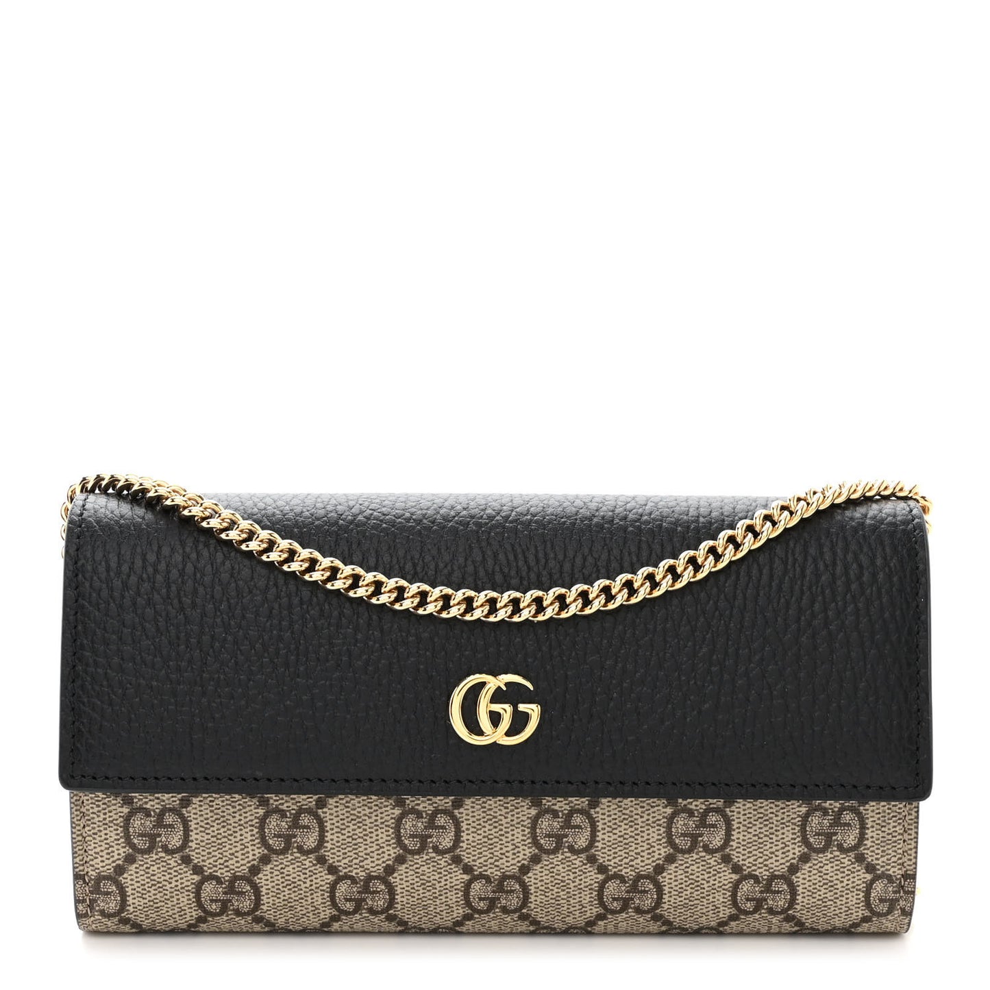 Dollar Calfskin GG Supreme Monogram Petite GG Marmont Wallet Chain Bag Black Beige Ebony
