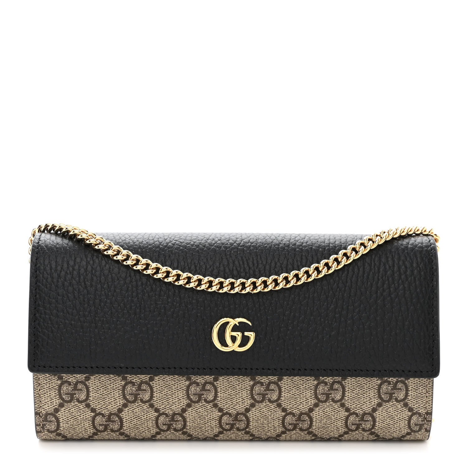 Gucci Dollar Calfskin GG Supreme Monogram Petite GG Marmont Wallet Chain Bag Black Beige Ebony 1 of 12
