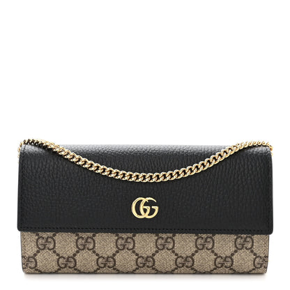 Gucci Dollar Calfskin GG Supreme Monogram Petite GG Marmont Wallet Chain Bag Black Beige Ebony 1 of 12