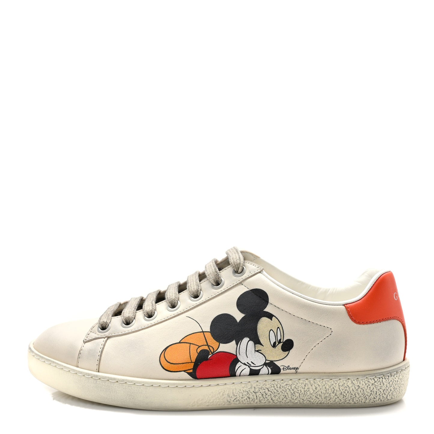 X DISNEY Miro Soft Calfskin Mickey Mouse Print Womens Ace Sneakers 36.5 Ivory Deep Orange