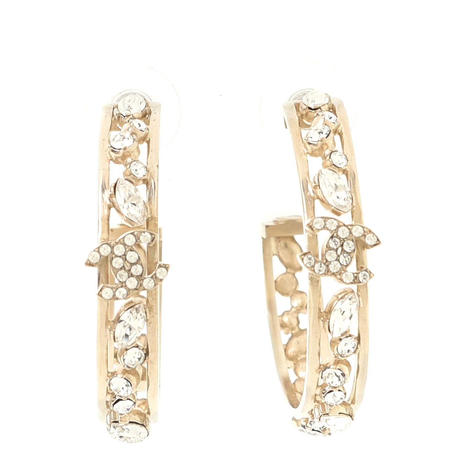 Chanel Marquise Crystal CC Hoop Earrings Gold 1 of 4