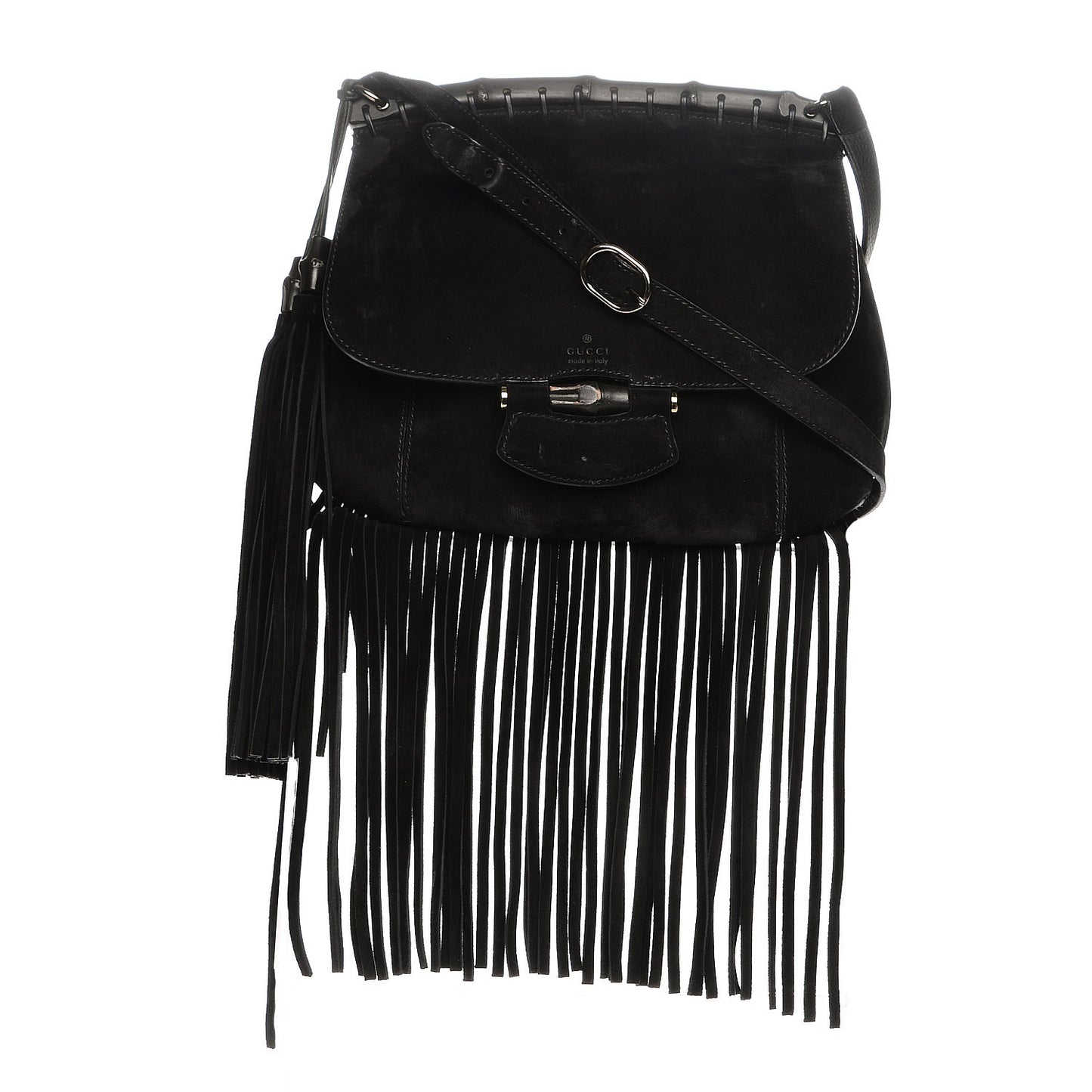 Suede Medium Nouveau Fringe Shoulder Bag Black