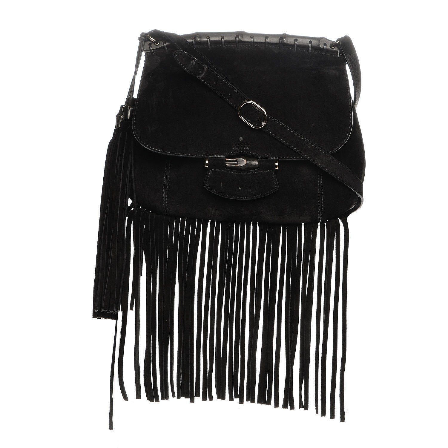 Gucci Suede Medium Nouveau Fringe Shoulder Bag Black 1 of 7
