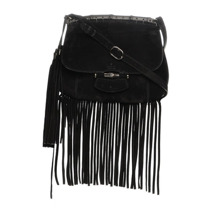 Gucci Suede Medium Nouveau Fringe Shoulder Bag Black 1 of 7