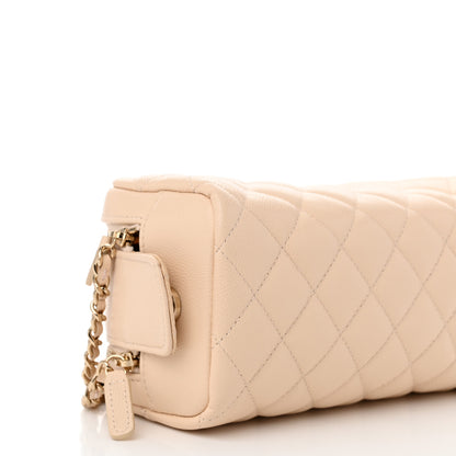 Chanel Caviar Quilted Toiletry Case With Chain Beige 9 of 11