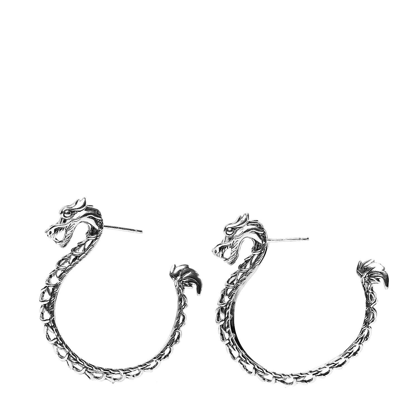Sterling Silver Naga Dragon Hoop Earrings