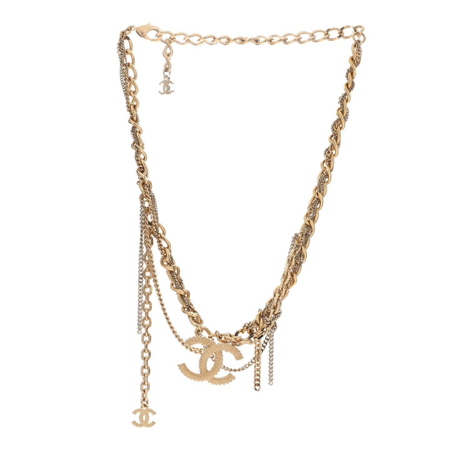 Metal Chain Link CC Multi Strand Choker Necklace Gold