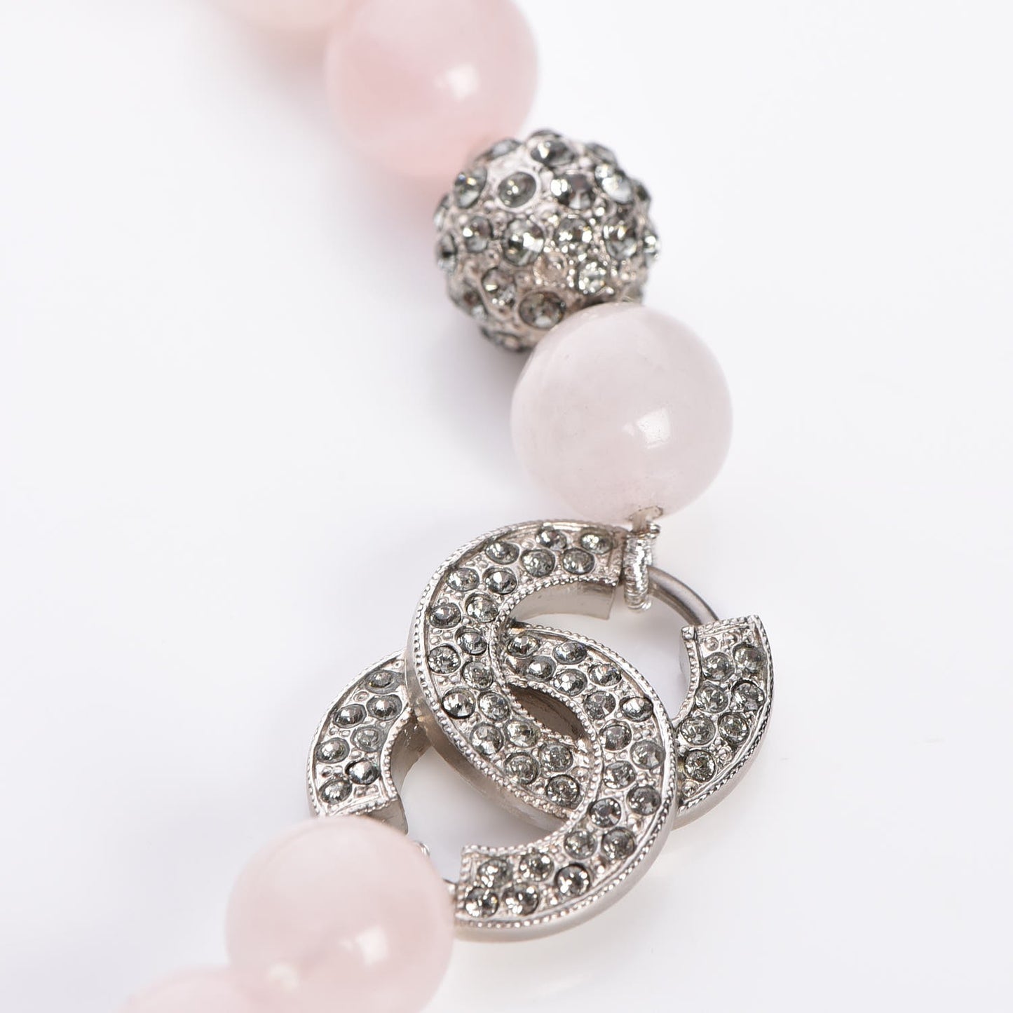 Bead Crystal CC Choker Necklace Pink Silver