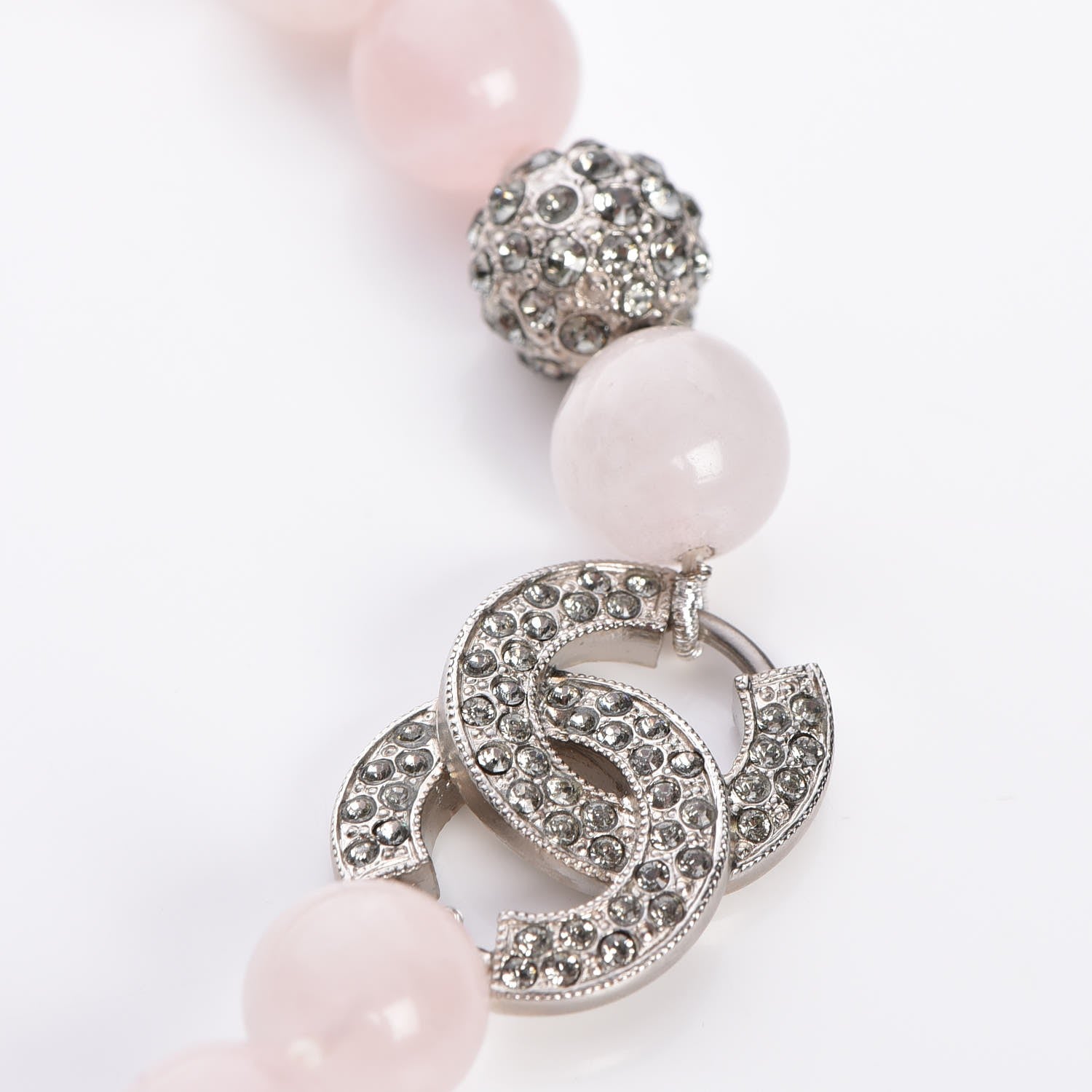 Chanel Bead Crystal CC Choker Necklace Pink Silver 4 of 7
