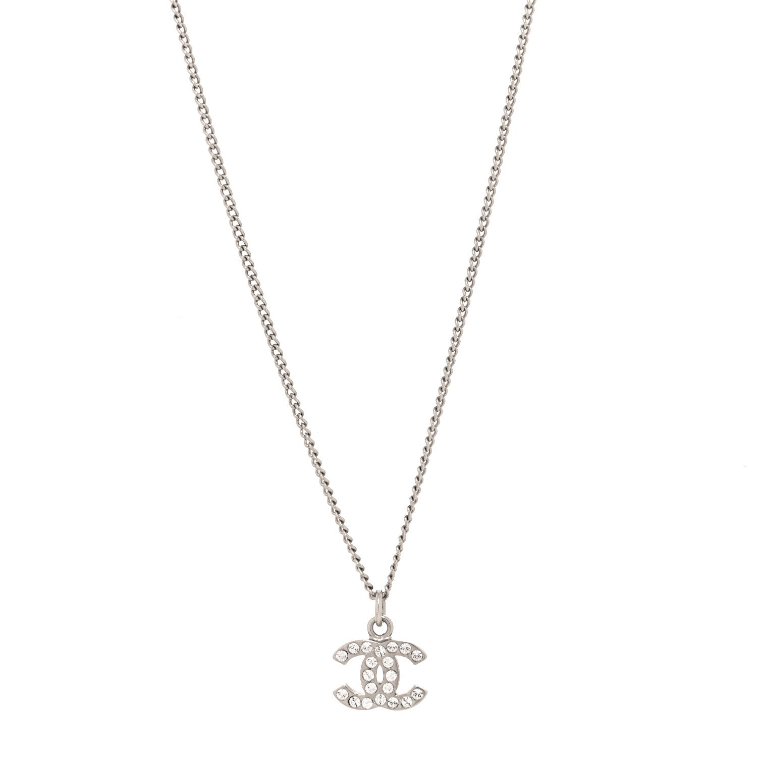 Chanel Crystal CC Pendant Necklace Silver 1 of 5
