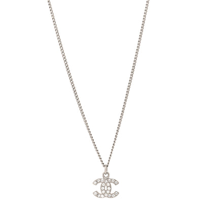 Chanel Crystal CC Pendant Necklace Silver 1 of 5