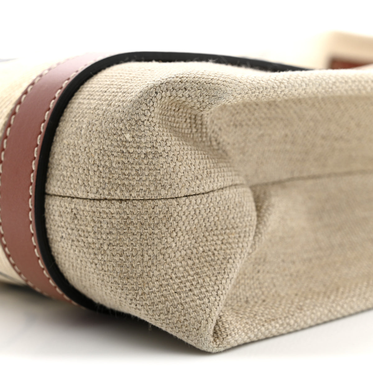 Chloe Cotton Calfskin Small Woody Ribbon Tote With Strap White Brown 10 of 12