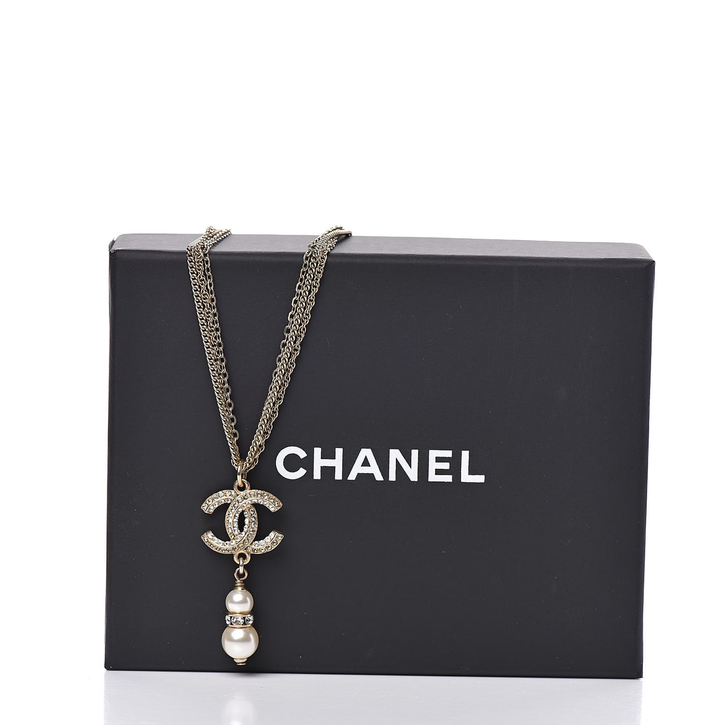Pearl Crystal CC Drop Necklace Gold
