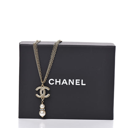Chanel Pearl Crystal CC Drop Necklace Gold 7 of 7