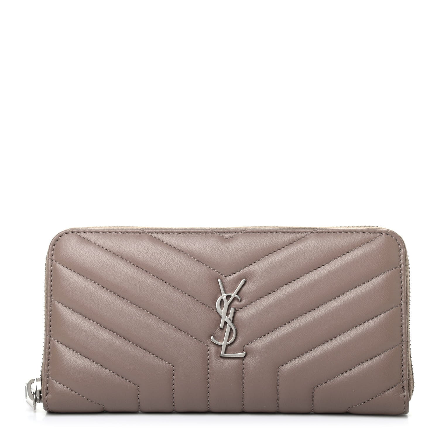 Saint Laurent Calfskin Matelasse Chevron Monogram Zip Around Wallet Mink 1 of 7