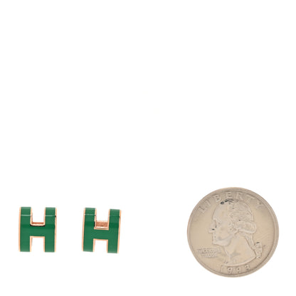 Hermes Gold Lacquered Mini Pop H Earrings Malachite 2 of 7