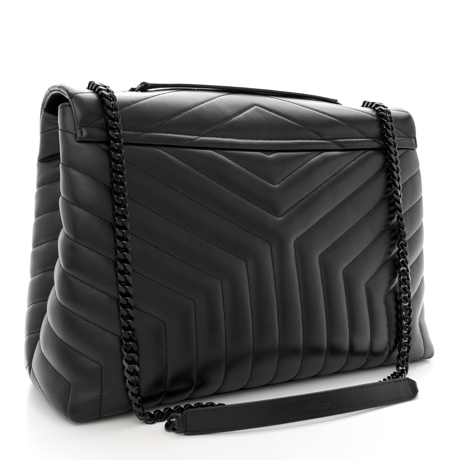 Saint Laurent Calfskin Y Quilted Monogram Monochrome Large Loulou Chain Satchel Black 3 of 12