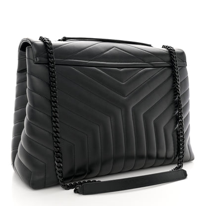 Saint Laurent Calfskin Y Quilted Monogram Monochrome Large Loulou Chain Satchel Black 3 of 12