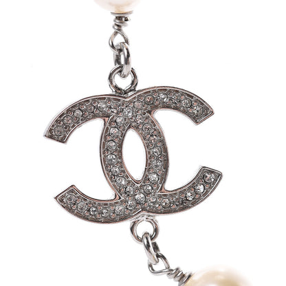 Chanel Crystal Pearl CC Long Necklace Silver 4 of 6