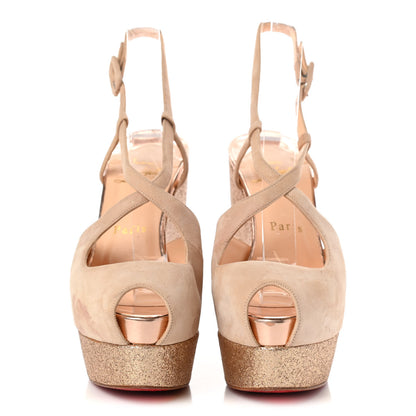 Christian Louboutin Suede Glitter Mini Martel 140 Pumps 36.5 Nude 2 of 10