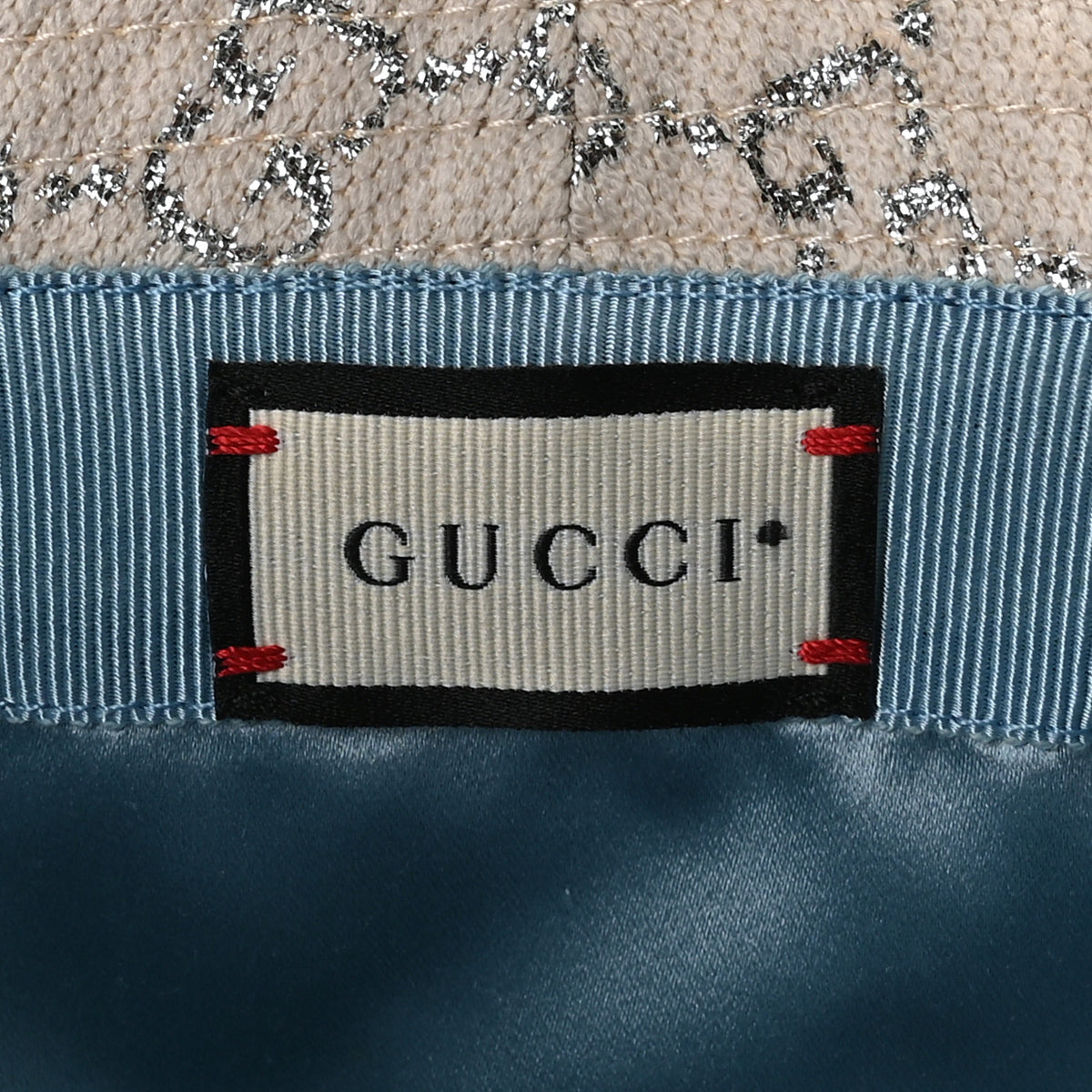 Gucci Canvas Lame GG Monogram Bucket Hat M Gardenia Silver 7 of 9