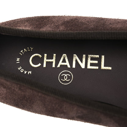 Chanel Suede Calfskin Cap Toe CC Ballerina Flats 36 Dark Brown Burgundy 9 of 10