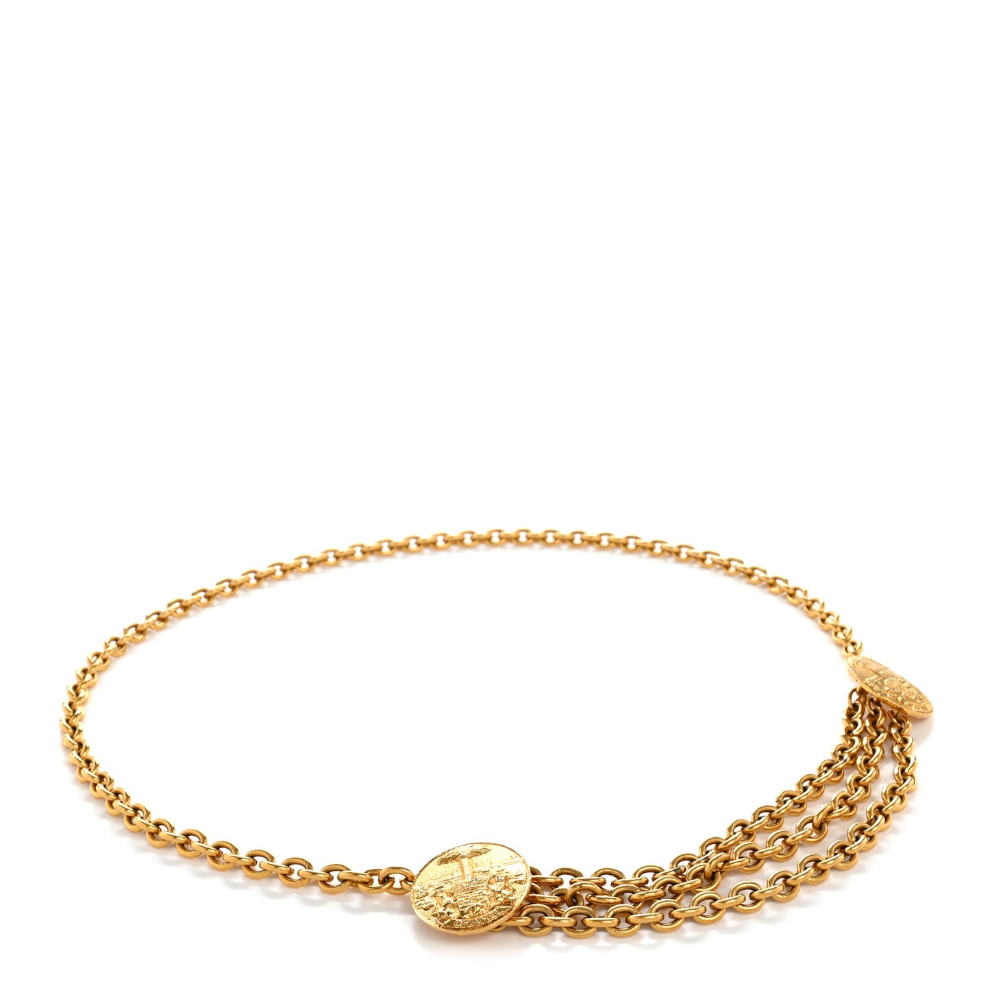 Metal Medallion Triple Chain Belt Gold
