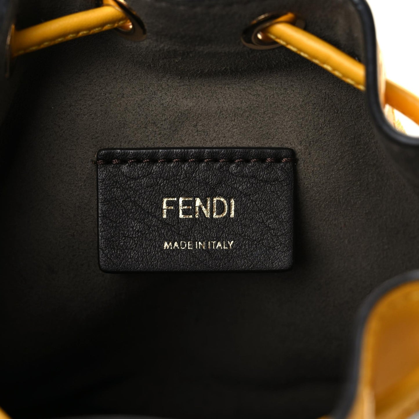 X SARAH COLEMAN Glazed Canvas Vitello King F is Fendi FF Vertigo Mini Mon Tresor Bucket Bag Mimosa White