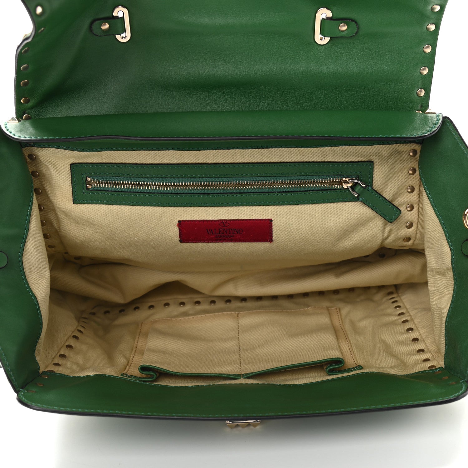 Valentino Garavani Vitello Rockstud Single Handle Flap Tote Pop Green 5 of 9