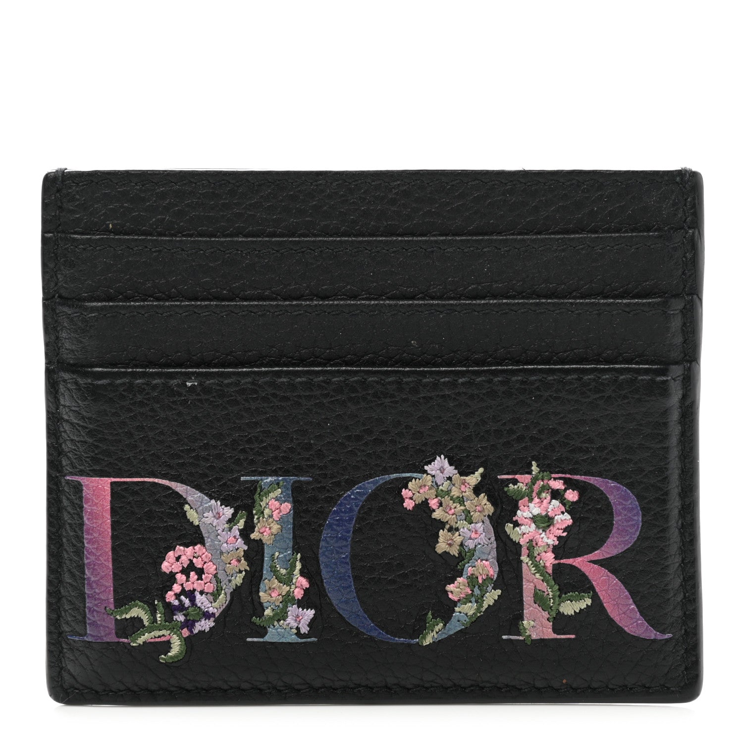 Christian Dior Grained Calfskin Embroidered Floral Lady Dior Card Holder Black 1 of 8