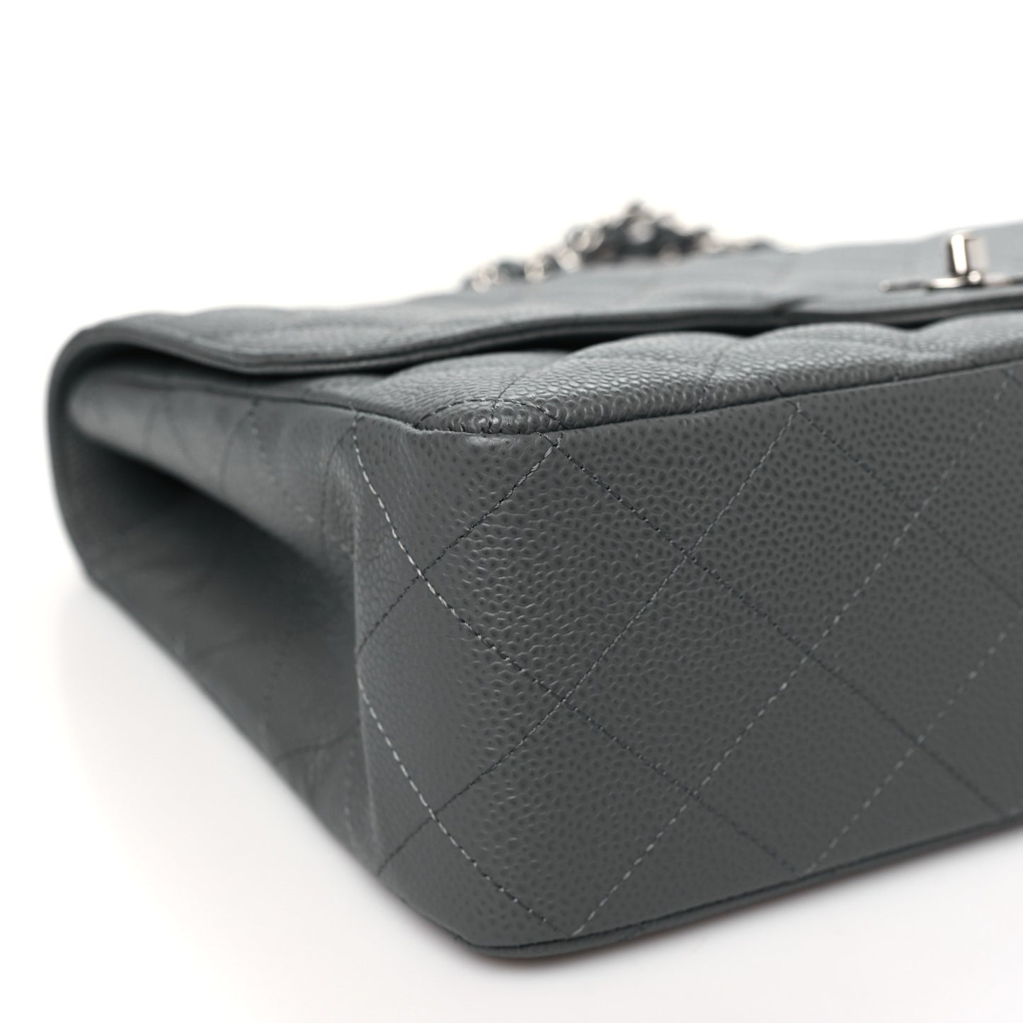Caviar Quilted Jumbo Single Flap Grey