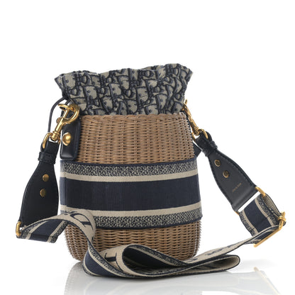 Christian Dior Wicker Oblique Drawstring Bucket Bag Blue 3 of 11