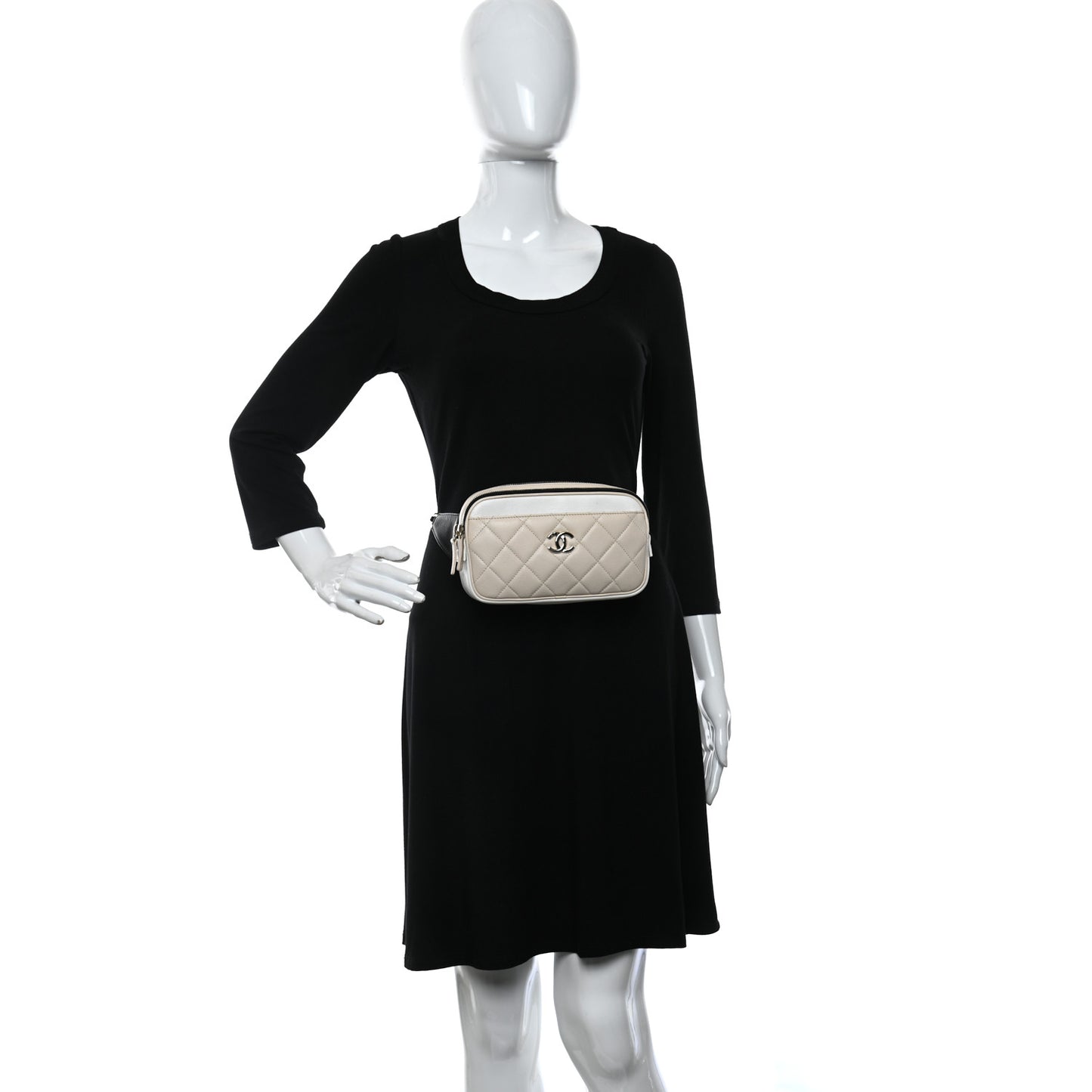 Goatskin Quilted Waist Bag Beige White Black