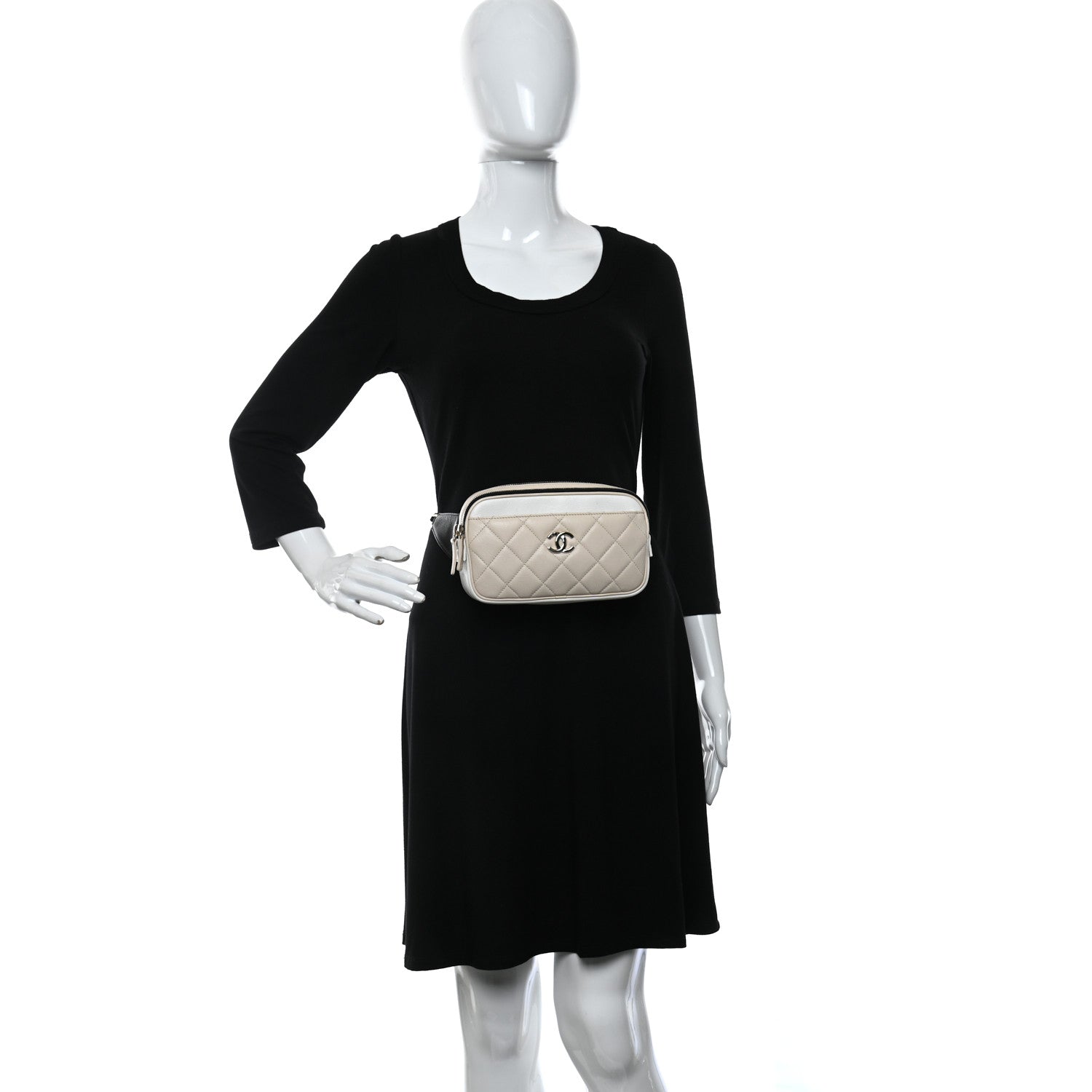 Chanel Goatskin Quilted Waist Bag Beige White Black 2 of 13