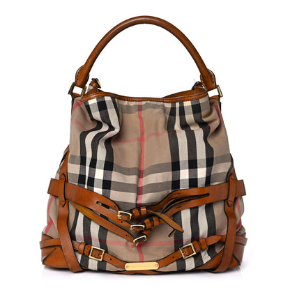 Burberry House Check Bridle Calfskin Medium Gosford Hobo Dark Tan 1 of 17
