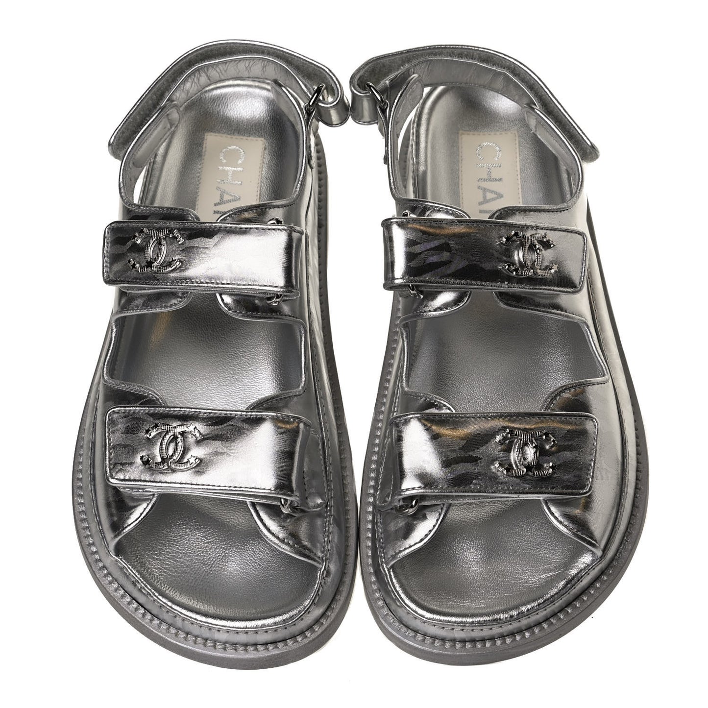 Laminated Calfskin Velcro Dad Sandals 35.5 Silver