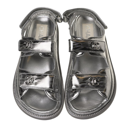 Chanel Laminated Calfskin Velcro Dad Sandals 35.5 Silver 5 of 11