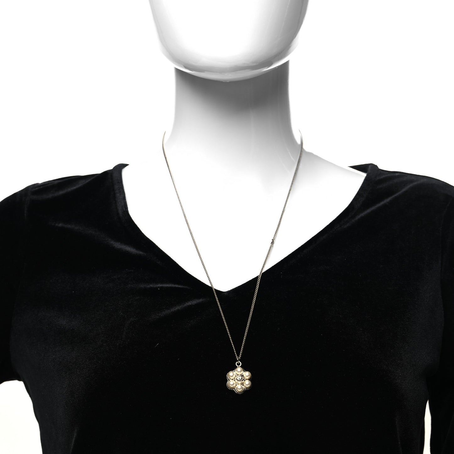 Pearl Flower CC Pendant Necklace Gold