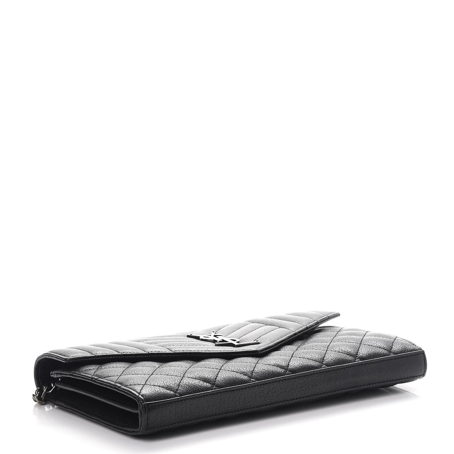 Sheepskin Tri-Quilt Monogram Envelope Chain Wallet Black