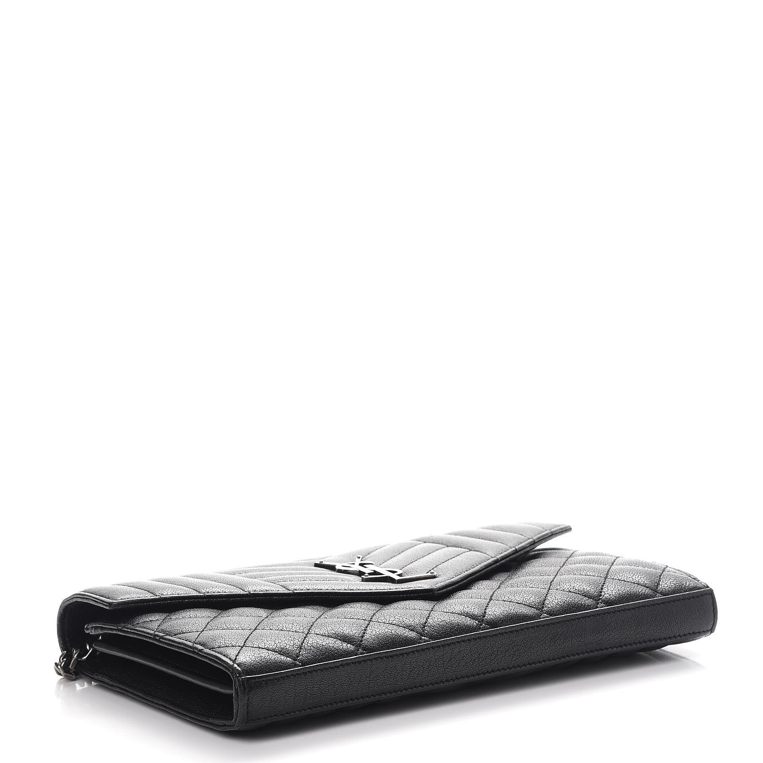 Saint Laurent Sheepskin Tri-Quilt Monogram Envelope Chain Wallet Black 4 of 10